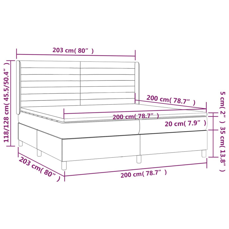 vidaXL fekete szövet rugós és LED-es ágy matraccal 200x200 cm