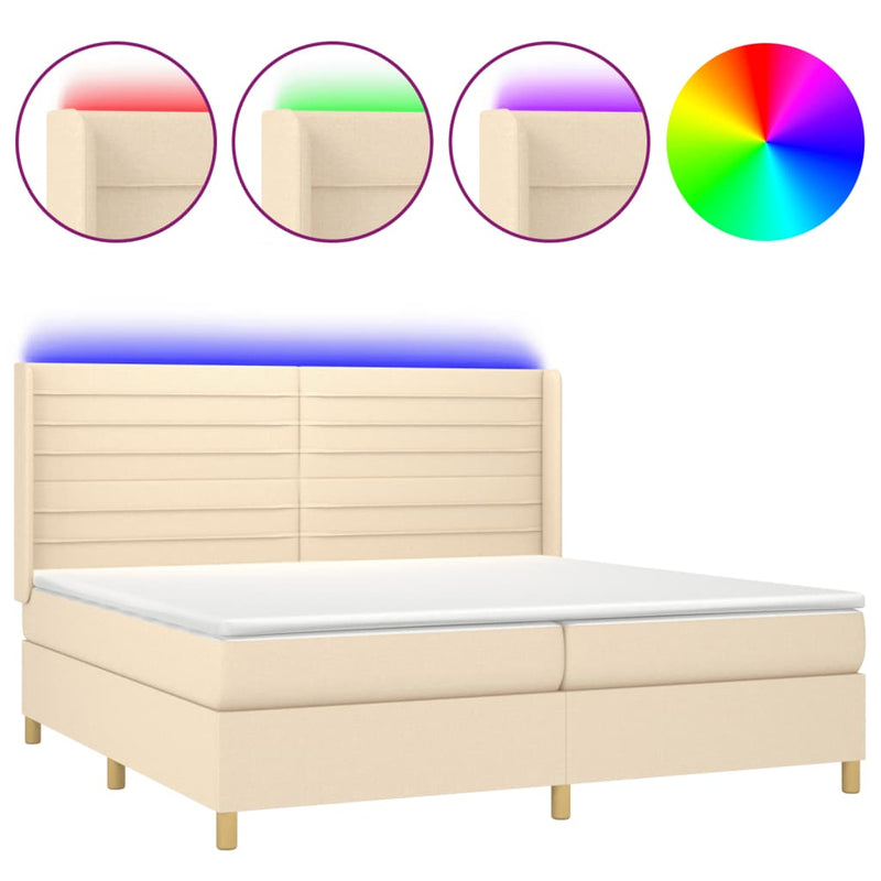 vidaXL krémszínű szövet rugós és LED-es ágy matraccal 200 x 200 cm