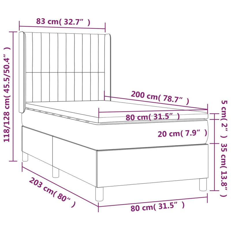 vidaXL kék szövet rugós és LED-es ágy matraccal 80 x 200 cm