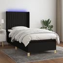 vidaXL fekete szövet rugós és LED-es ágy matraccal 90x190 cm