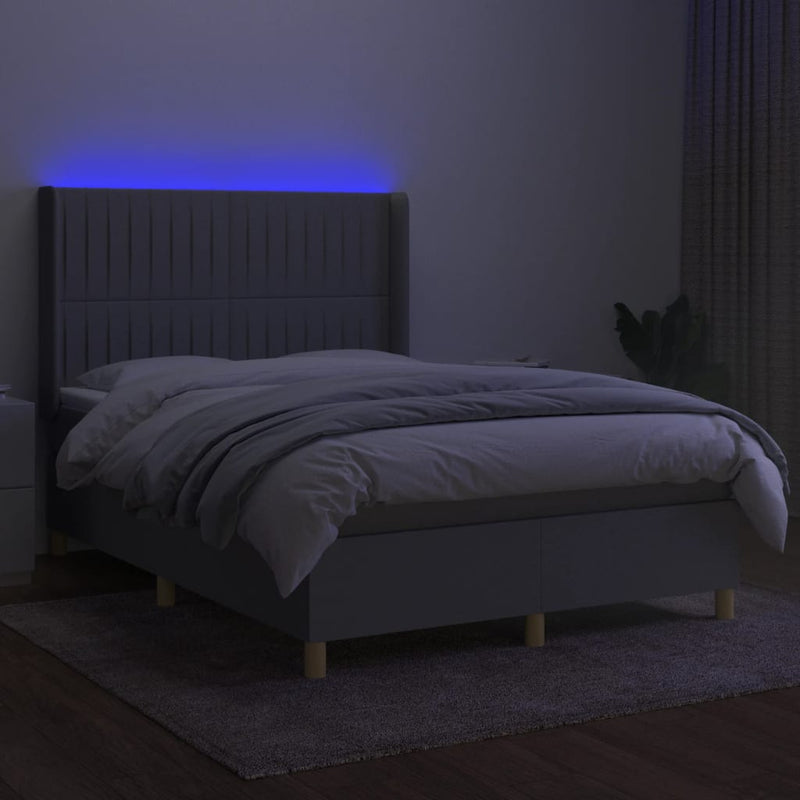 vidaXL világosszürke szövet rugós és LED-es ágy matraccal 140x190 cm