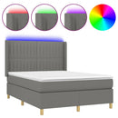 vidaXL sötétszürke szövet rugós és LED-es ágy matraccal 140x190 cm