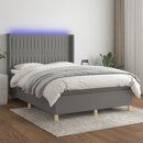 vidaXL sötétszürke szövet rugós és LED-es ágy matraccal 140x190 cm