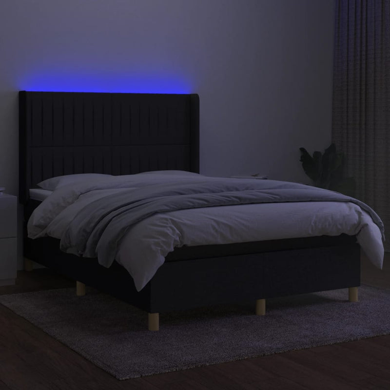 vidaXL fekete szövet rugós és LED-es ágy matraccal 140x190 cm