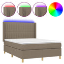 vidaXL tópszínű szövet rugós és LED-es ágy matraccal 140x200 cm