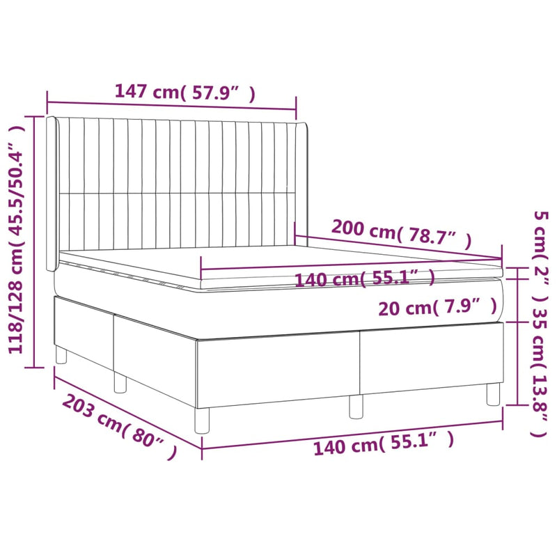 vidaXL tópszínű szövet rugós és LED-es ágy matraccal 140x200 cm