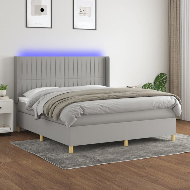 vidaXL világosszürke szövet rugós és LED-es ágy matraccal 160x200 cm