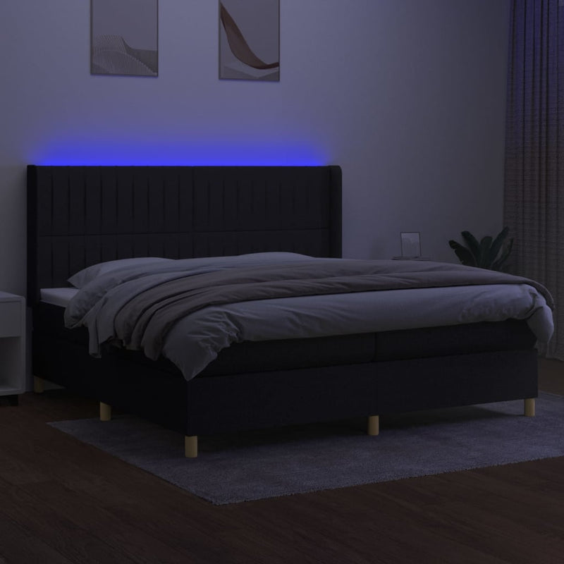 vidaXL fekete szövet rugós és LED-es ágy matraccal 200x200 cm