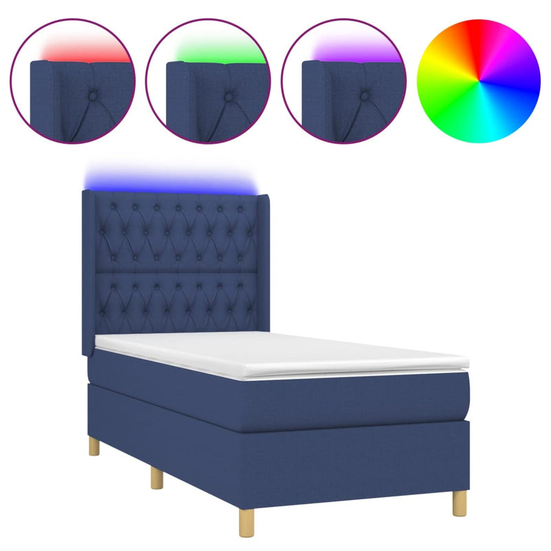 vidaXL kék szövet rugós és LED-es ágy matraccal 80 x 200 cm