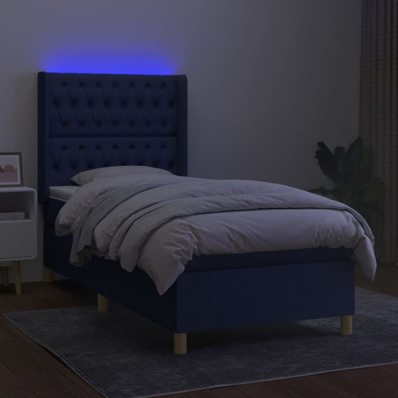 vidaXL kék szövet rugós és LED-es ágy matraccal 80 x 200 cm