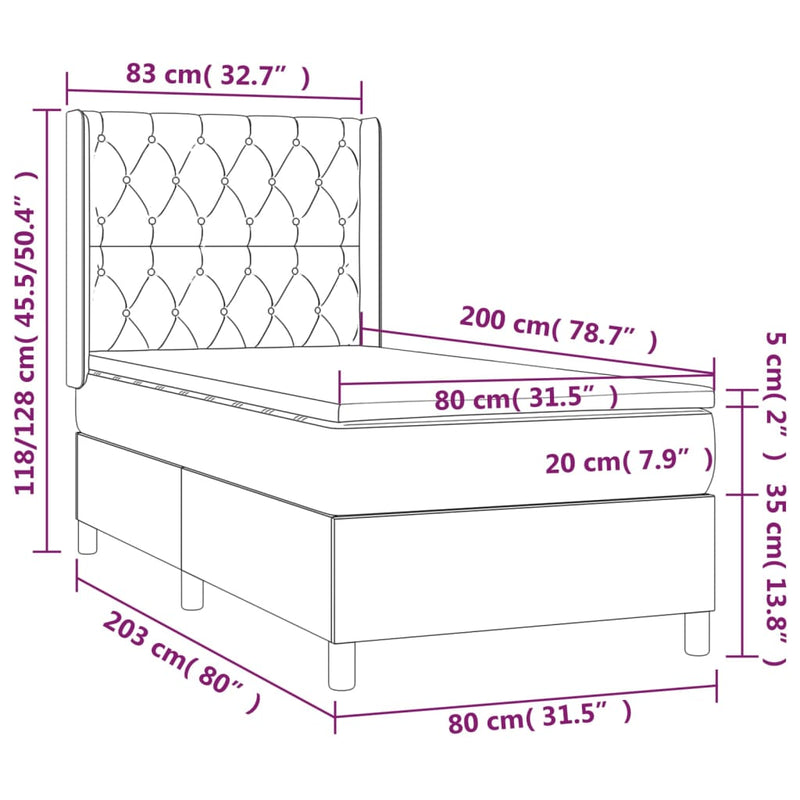 vidaXL kék szövet rugós és LED-es ágy matraccal 80 x 200 cm