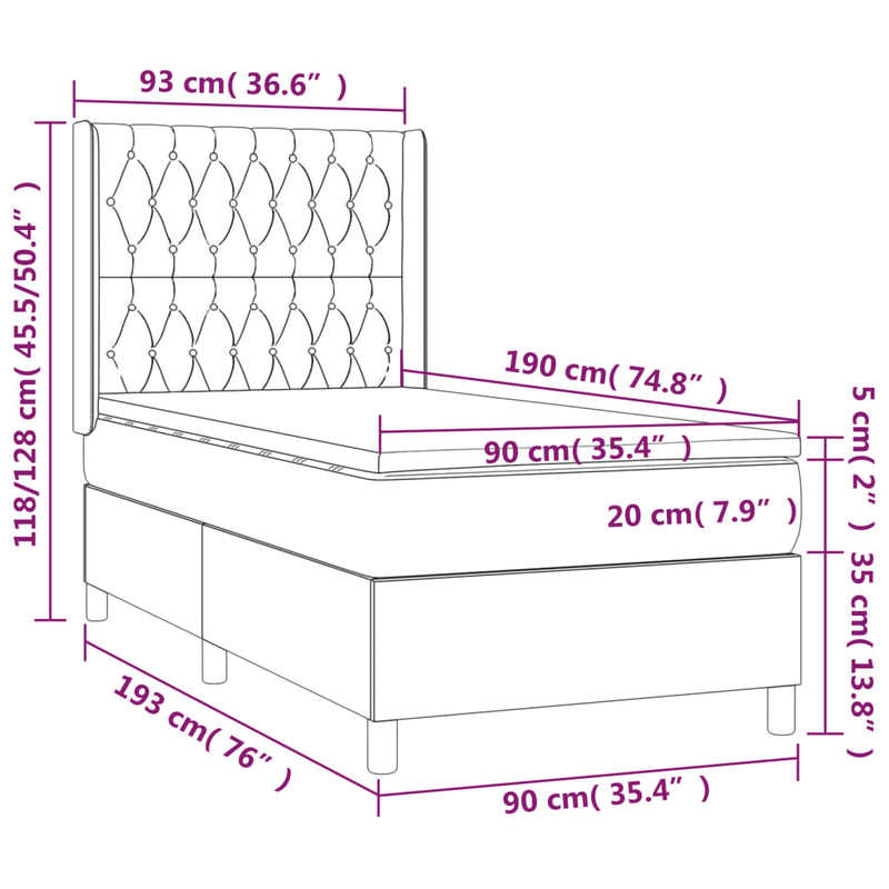 vidaXL krémszínű szövet rugós és LED-es ágy matraccal 90x190 cm