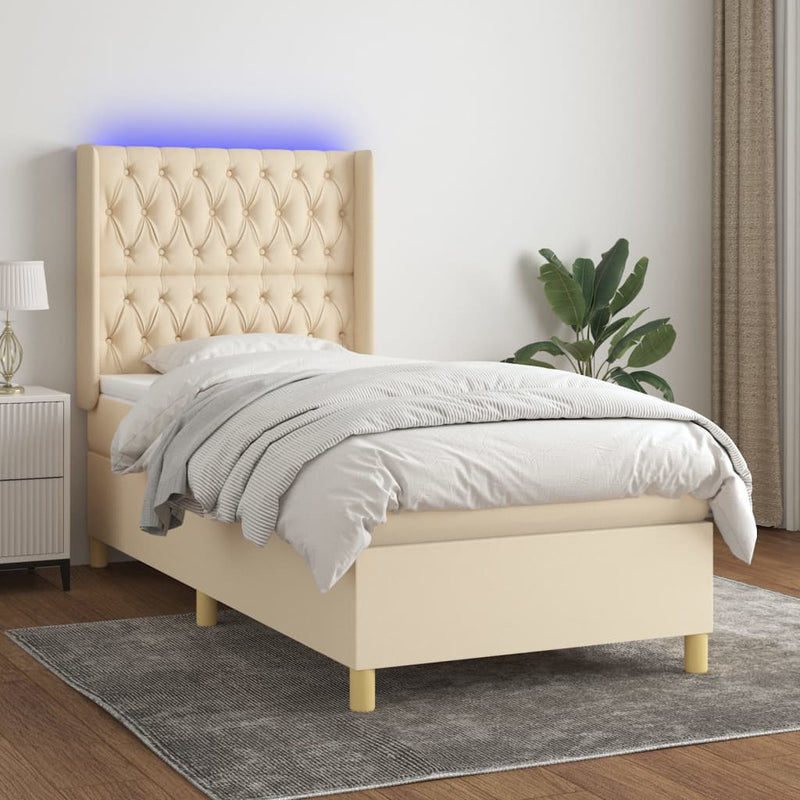 vidaXL krémszínű szövet rugós és LED-es ágy matraccal 90x190 cm