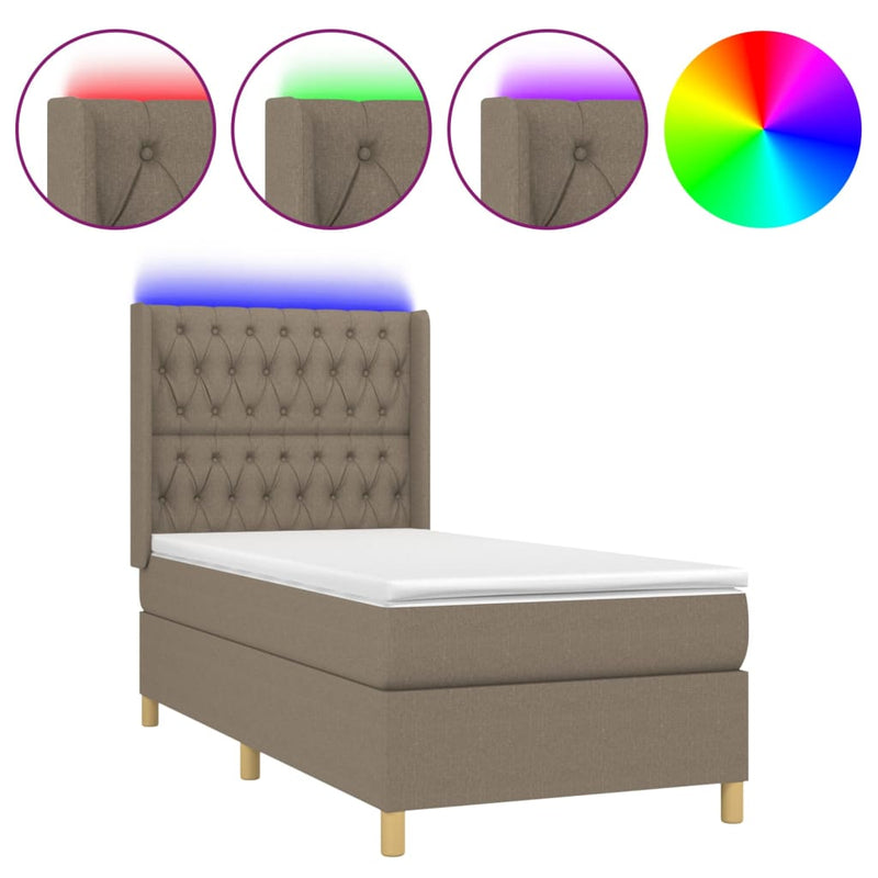 vidaXL tópszínű szövet rugós és LED-es ágy matraccal 90x200 cm
