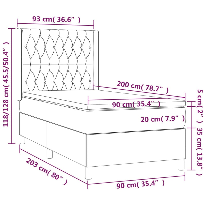 vidaXL tópszínű szövet rugós és LED-es ágy matraccal 90x200 cm