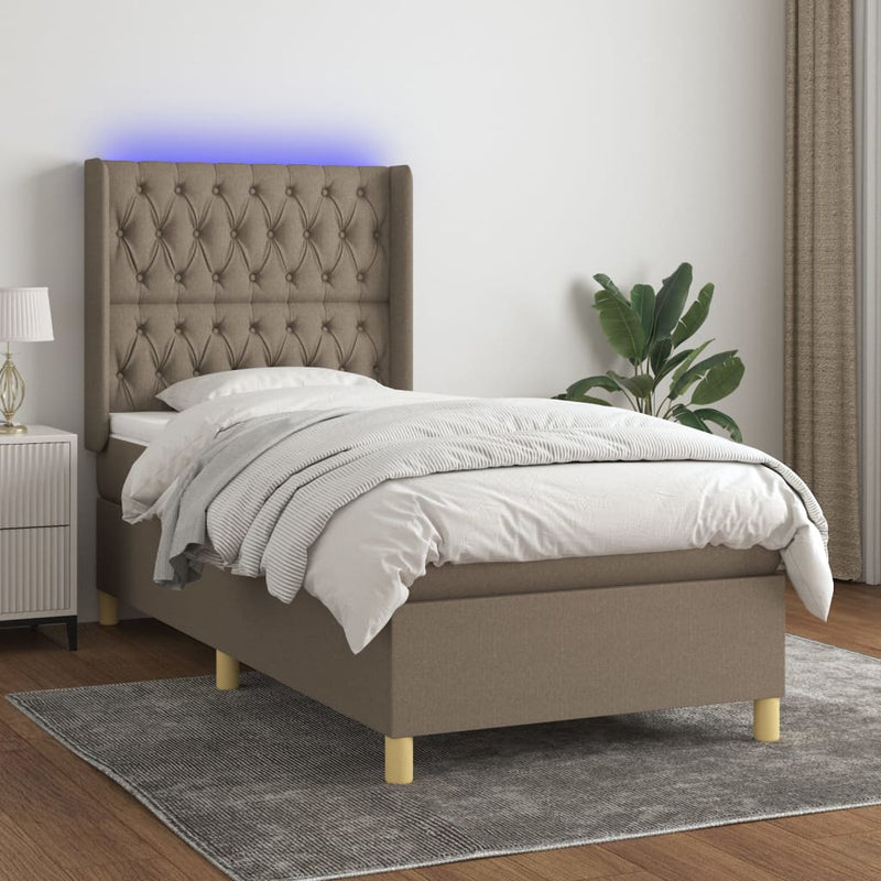 vidaXL tópszínű szövet rugós és LED-es ágy matraccal 90x200 cm