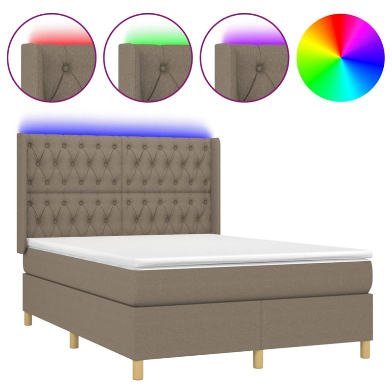 vidaXL tópszínű szövet rugós és LED-es ágy matraccal 140x200 cm