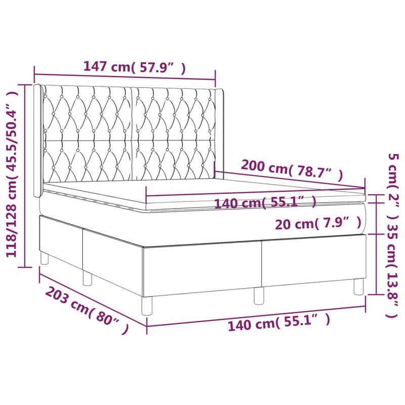vidaXL tópszínű szövet rugós és LED-es ágy matraccal 140x200 cm