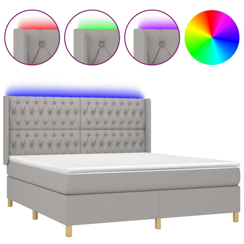 vidaXL világosszürke szövet rugós és LED-es ágy matraccal 160x200 cm