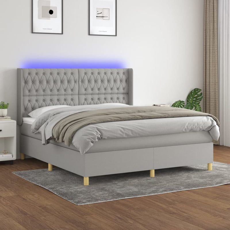 vidaXL világosszürke szövet rugós és LED-es ágy matraccal 160x200 cm