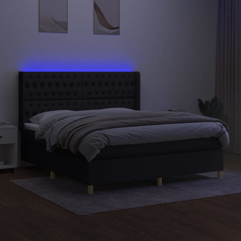 vidaXL fekete szövet rugós és LED-es ágy matraccal 160x200 cm