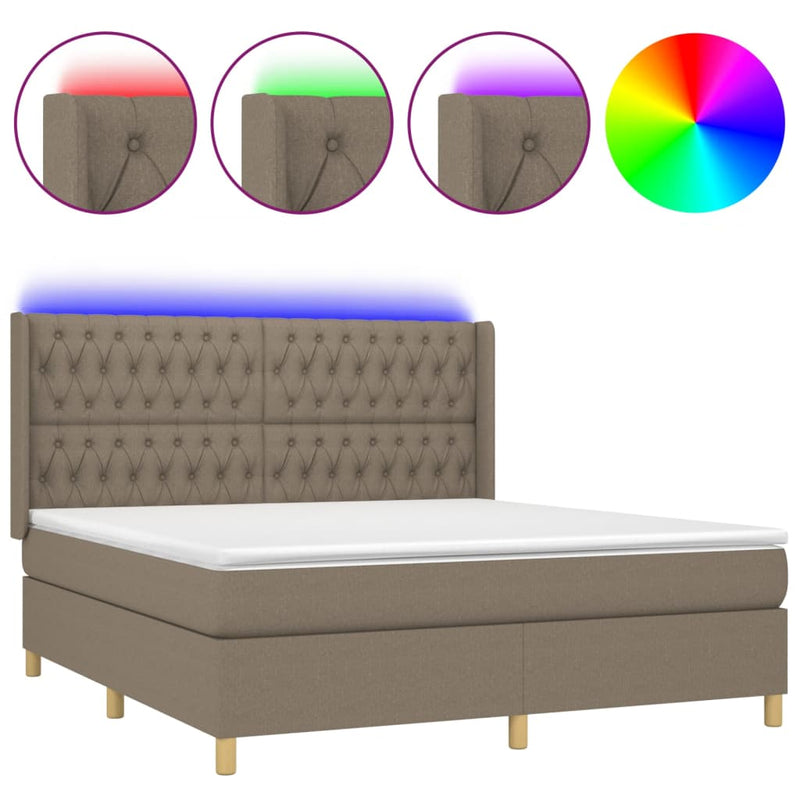 vidaXL tópszínű szövet rugós és LED-es ágy matraccal 160x200 cm