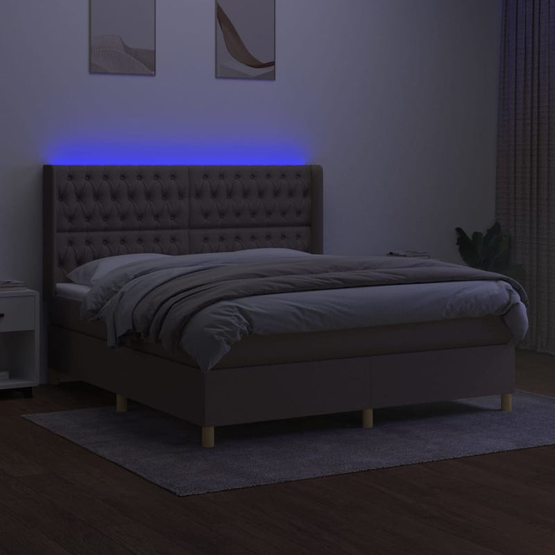 vidaXL tópszínű szövet rugós és LED-es ágy matraccal 160x200 cm