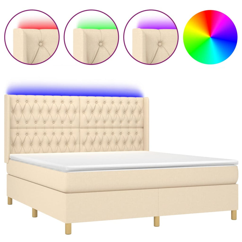 vidaXL krémszínű szövet rugós és LED-es ágy matraccal 160x200 cm