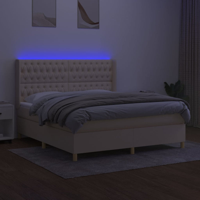 vidaXL krémszínű szövet rugós és LED-es ágy matraccal 160x200 cm