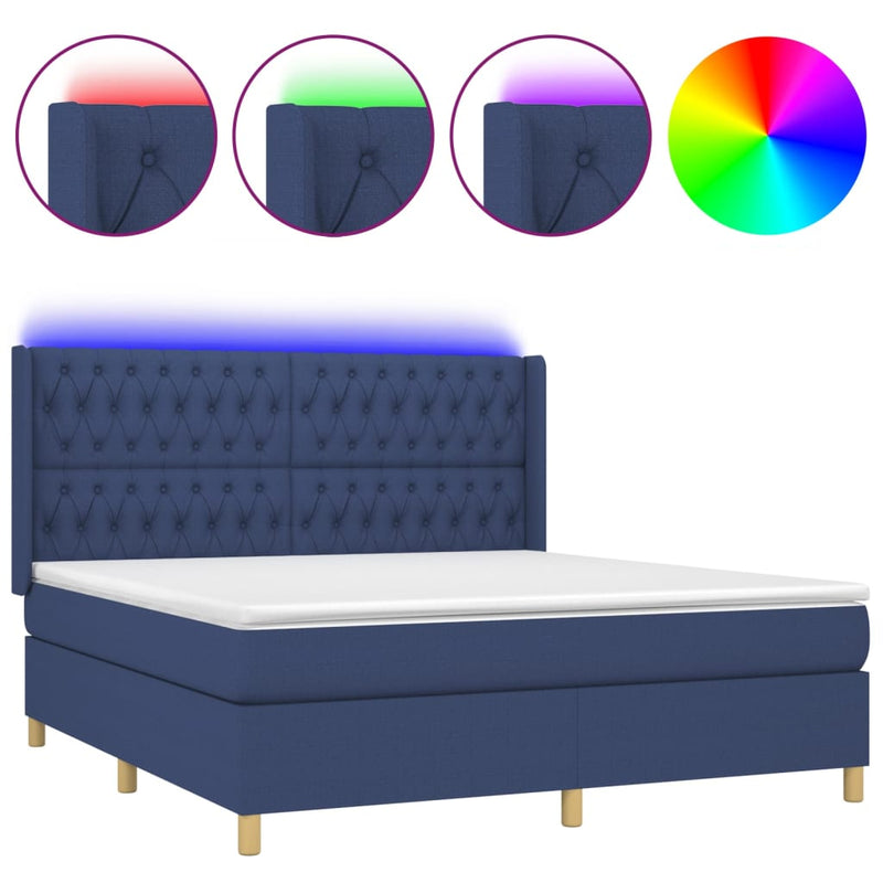 vidaXL kék szövet rugós és LED-es ágy matraccal 160x200 cm