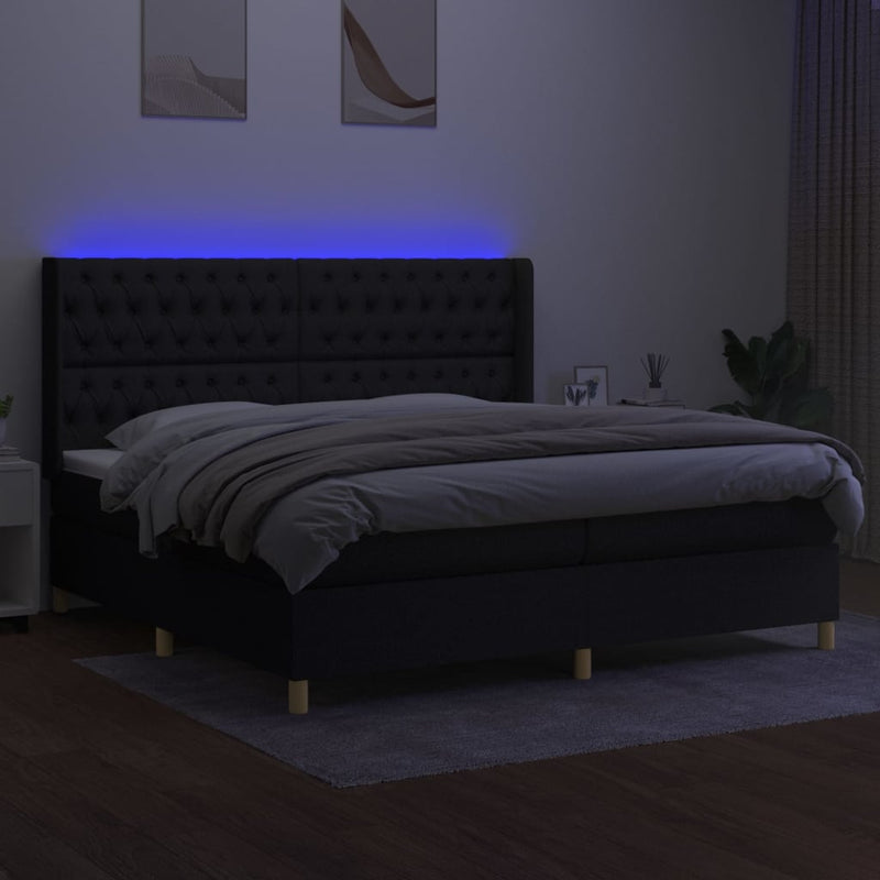 vidaXL fekete szövet rugós és LED-es ágy matraccal 200x200 cm