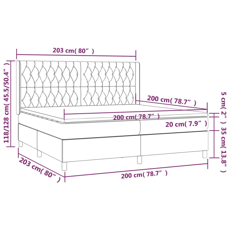 vidaXL fekete szövet rugós és LED-es ágy matraccal 200x200 cm
