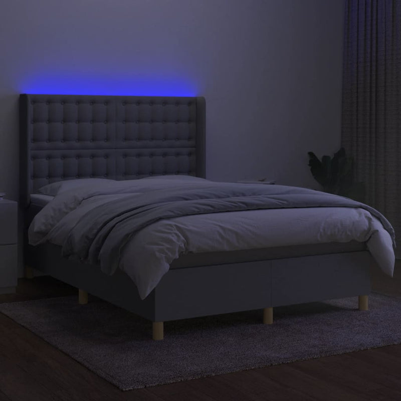 vidaXL világosszürke szövet rugós és LED-es ágy matraccal 140x190 cm
