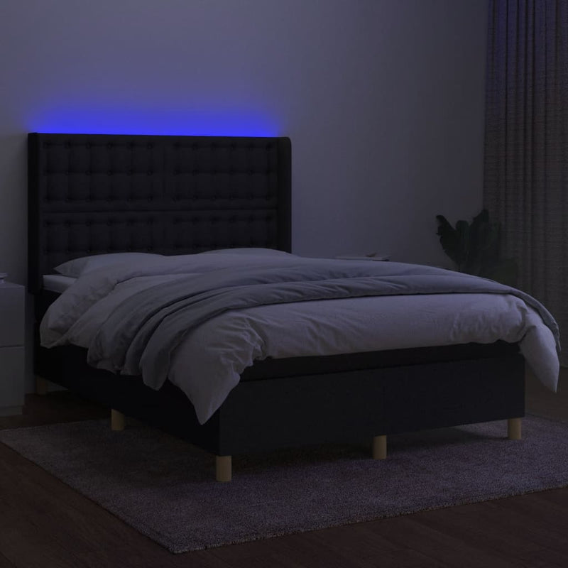 vidaXL fekete szövet rugós és LED-es ágy matraccal 140x190 cm