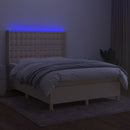 vidaXL krémszínű szövet rugós és LED-es ágy matraccal 140x190cm