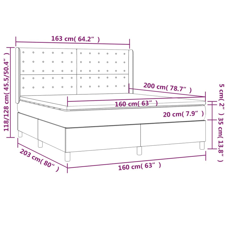 vidaXL világosszürke szövet rugós és LED-es ágy matraccal 160x200 cm