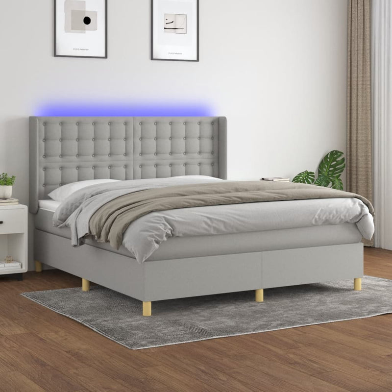 vidaXL világosszürke szövet rugós és LED-es ágy matraccal 160x200 cm