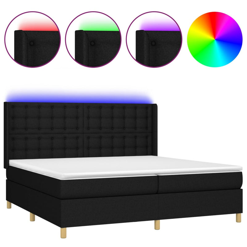 vidaXL fekete szövet rugós és LED-es ágy matraccal 200x200 cm