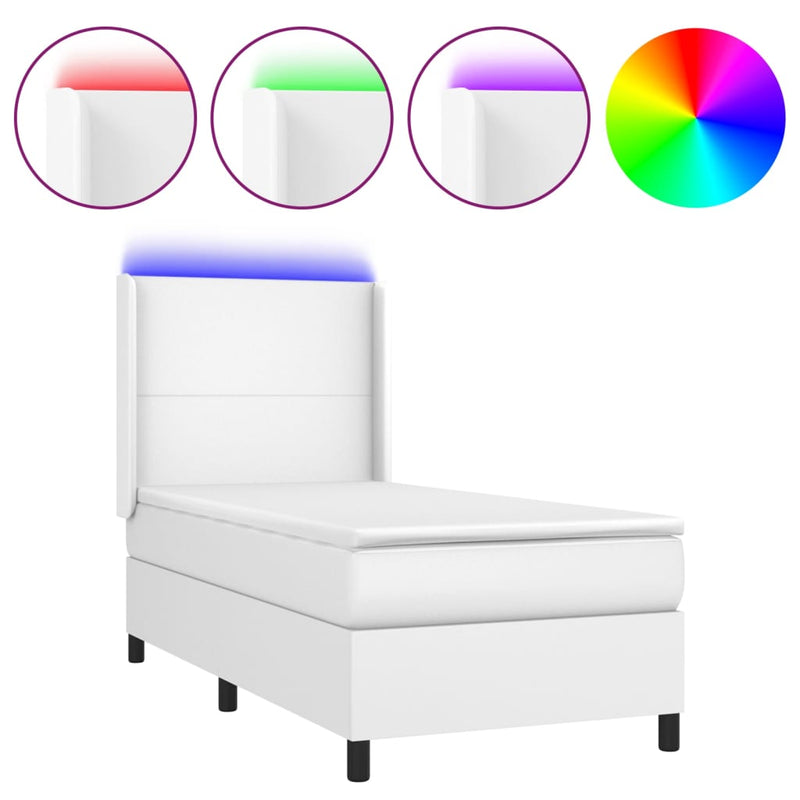 vidaXL fehér műbőr rugós ágy matraccal és LED-del 80 x 200 cm