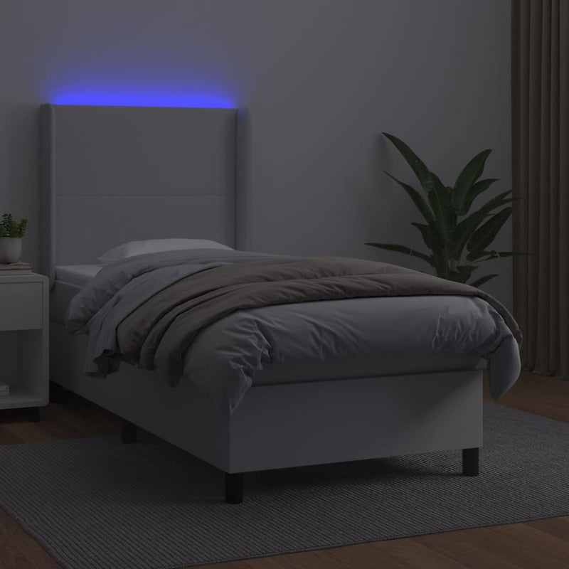 vidaXL fehér műbőr rugós ágy matraccal és LED-del 80 x 200 cm