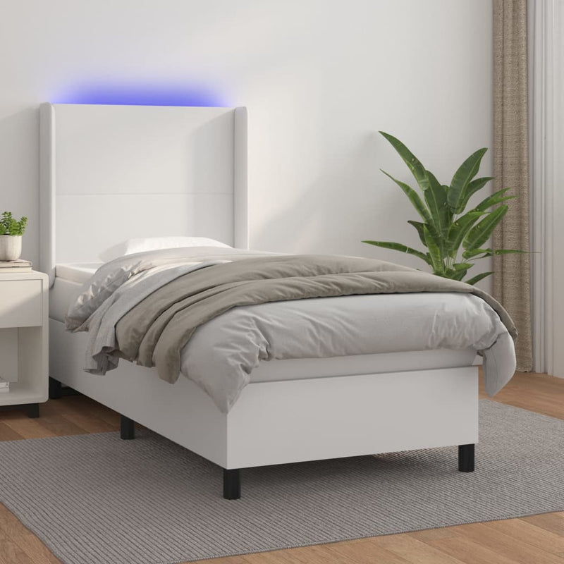 vidaXL fehér műbőr rugós ágy matraccal és LED-del 80 x 200 cm