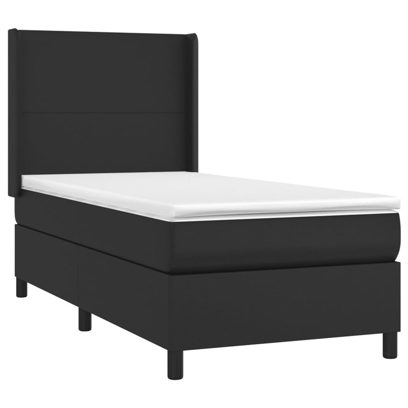 vidaXL fekete műbőr rugós ágy matraccal és LED-del 90x190 cm