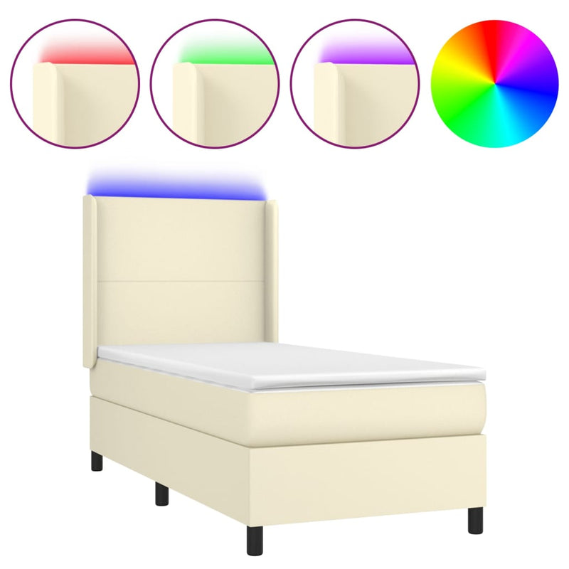 vidaXL krémszínű műbőr rugós ágy matraccal és LED-del 100x200 cm