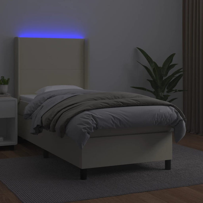 vidaXL krémszínű műbőr rugós ágy matraccal és LED-del 100x200 cm
