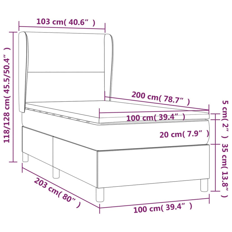 vidaXL krémszínű műbőr rugós ágy matraccal és LED-del 100x200 cm