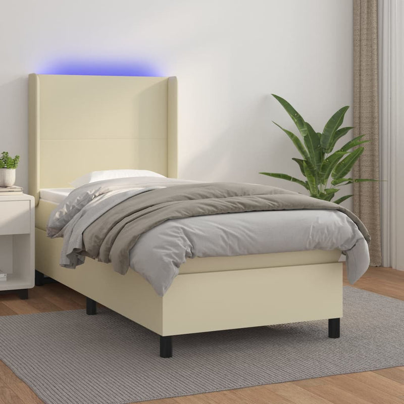 vidaXL krémszínű műbőr rugós ágy matraccal és LED-del 100x200 cm