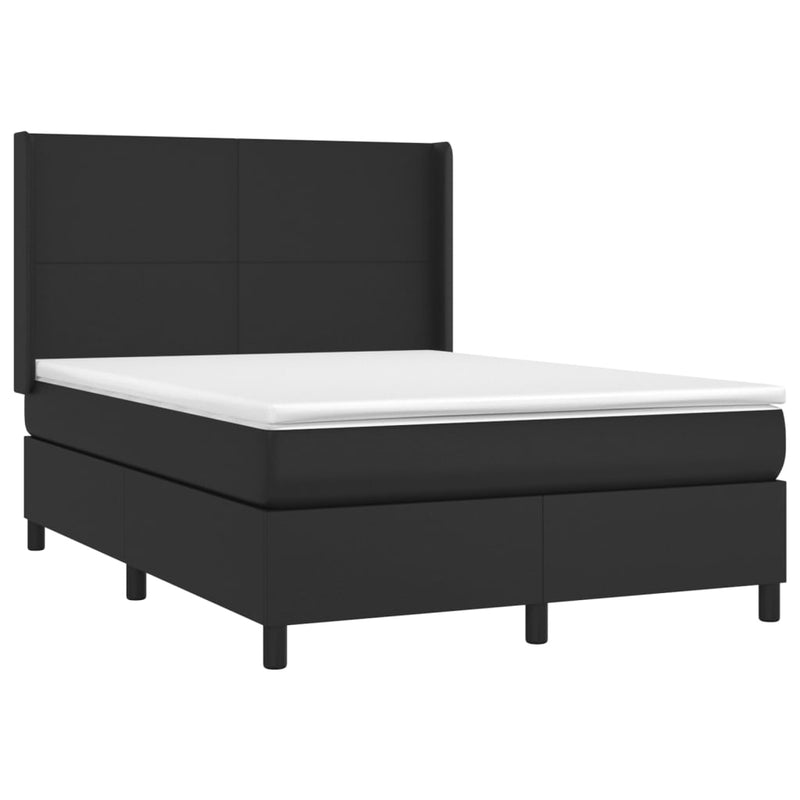 vidaXL fekete műbőr rugós ágy matraccal és LED-del 140 x 190 cm
