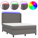 vidaXL szürke műbőr rugós ágy matraccal és LED-del 140x190 cm