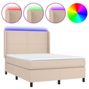 vidaXL cappuccino színű műbőr rugós ágy matraccal és LED-del 140x190cm