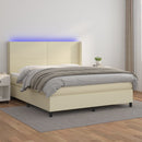 vidaXL krémszínű műbőr rugós ágy matraccal és LED-del 160x200 cm